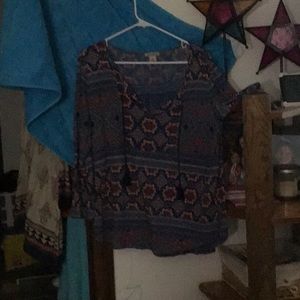 Lucky Brand XL top. Navy with other colors. . Light and comfy. Worn lightly